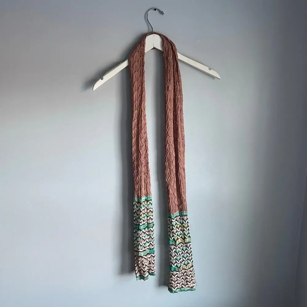 Missoni Knit Brown Teal Chevron Silk Blend Old Money Scarf